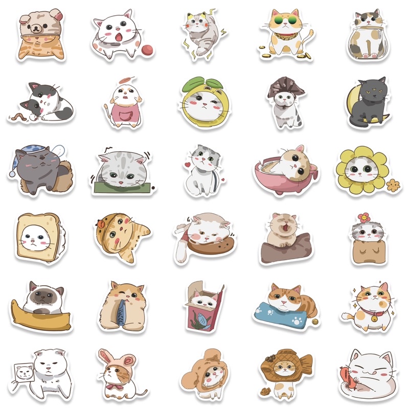 Bộ 40 Hình Dán Mẫu 2 Chống Thấm Nước, Stickers Mèo Cực Đáng Yêu Dán Mũ Bảo Hiểm, Trang Trí Học Tập, Quà Tặng Ý Nghĩa