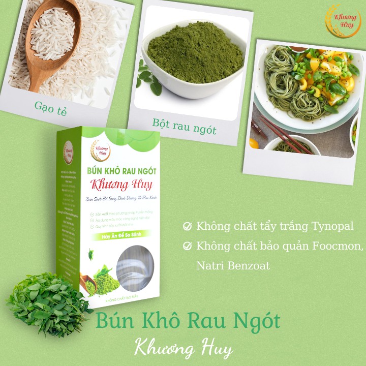 Bún Khô Rau Ngót Khương Huy - Bún Gạo Rau Ngót - Chỉ 3 Phút Nấu Không Cần Ngâm  - Bún Sạch Khương Huy Hộp 300g