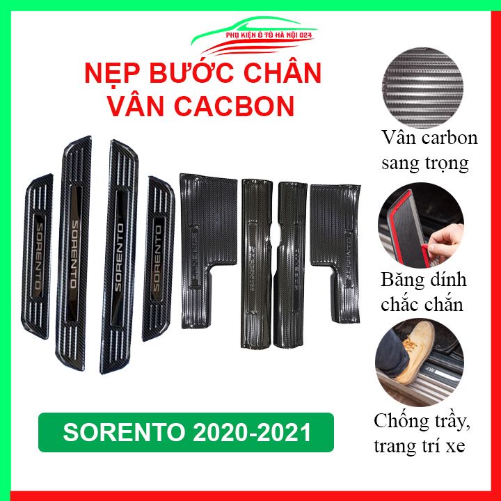 Ốp bậc cửa, nẹp bước chân Sorento 2020-2021 vân cacbon chống trầy bảo vệ trang trí xe