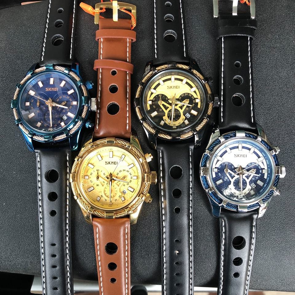 ĐỒNG HỒ NAM SKMEI 9189 CHÍNH HÃNG DÂY DA CAO CẤP CHẠY 6 KIM TẶNG VÒNG TAY TỲ HƯU VÀ PIN ĐỒNG HỒ