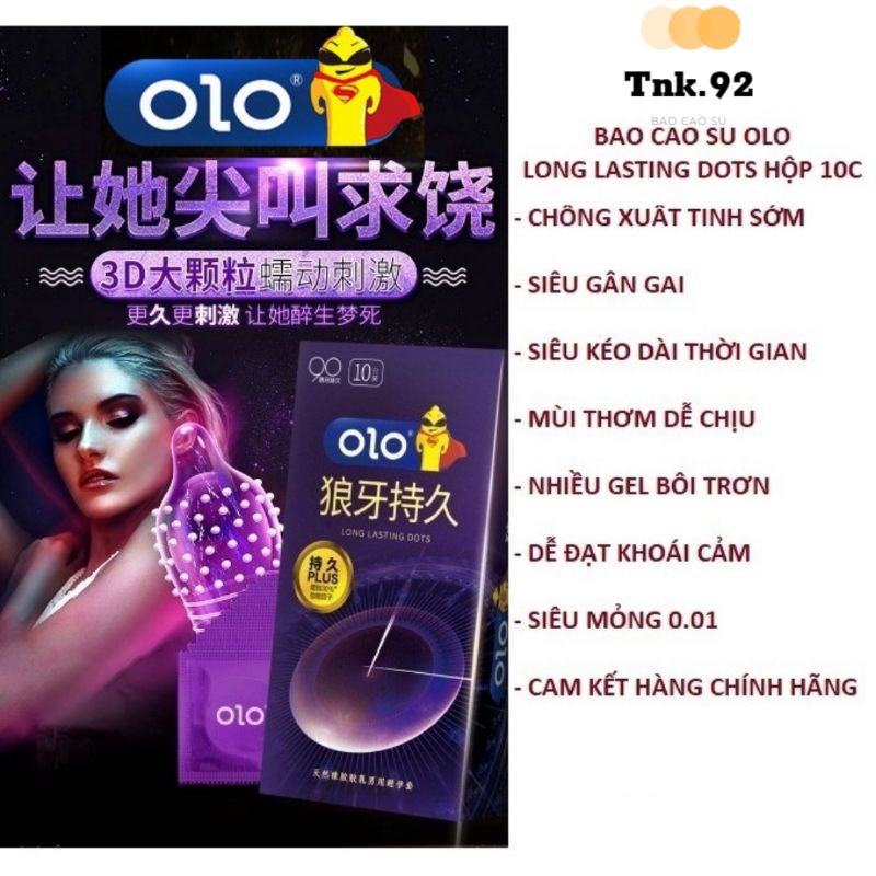 Bao cao su siêu mỏng, gai Long Lasting Dots - Nhiều gel bôi trơn, hương thơm