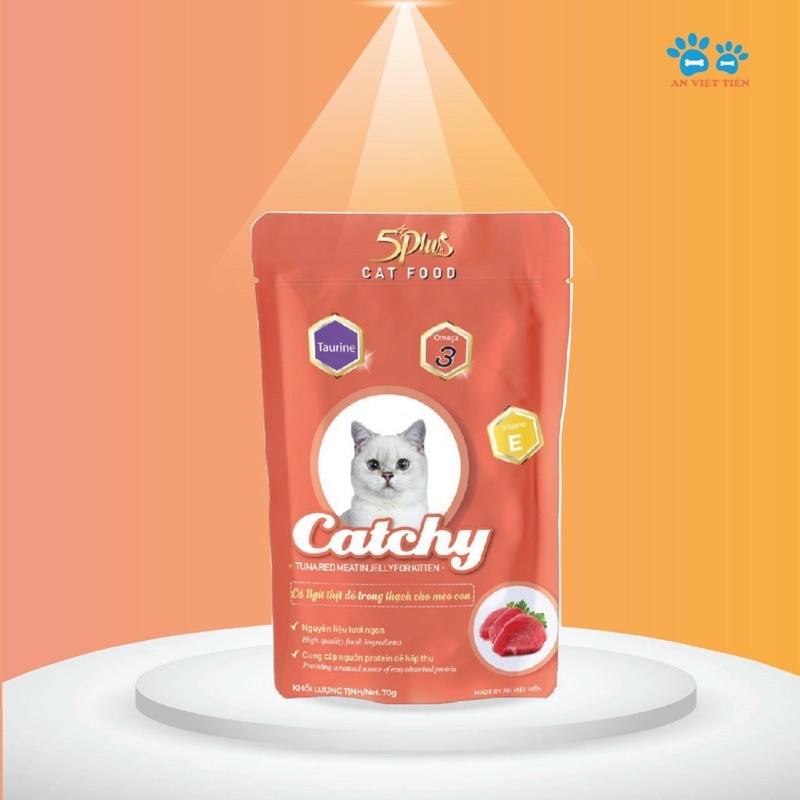 12 gói Thức ăn pate cho mèo 5Plus CATCHY 70g