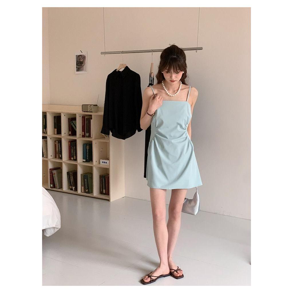 Đầm Hai Dây Màu Xanh Dương Mùa Hè Kiểu Pháp Mới 62384 62384