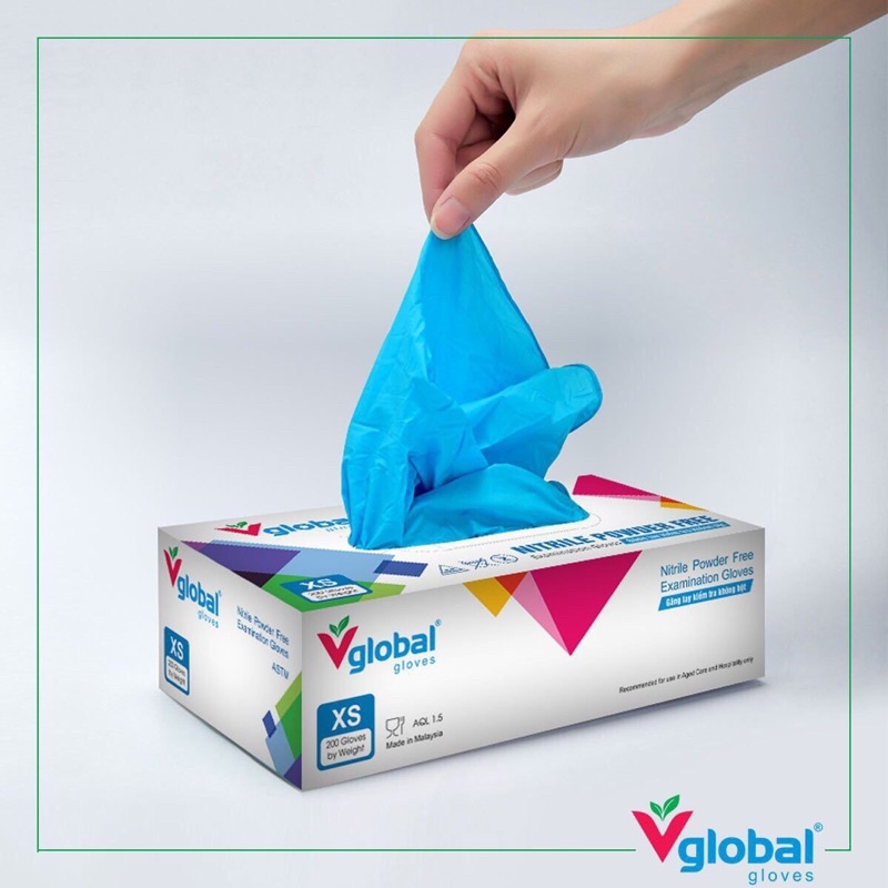 Găng tay không bột Nitrile Vglobal gloves hộp 200 cái