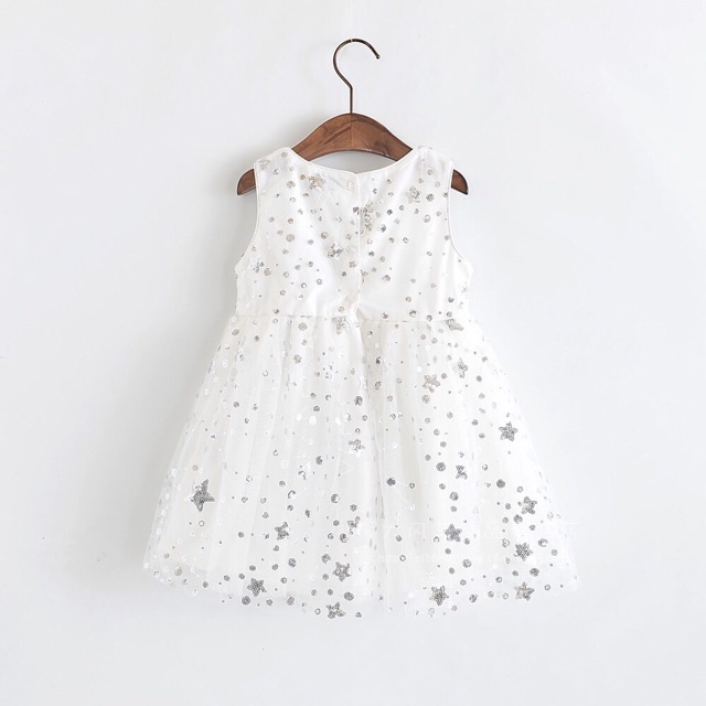 Đầm công chúa bé gái màu trắng,họa tiết kim sa