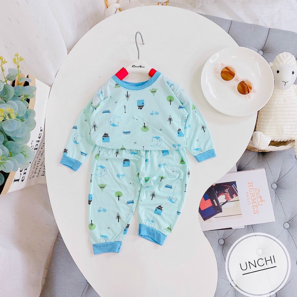 Bộ Dài Tay Cho Bé Gái, Bé Trai Minky Mom Vải Cotton in Hoạ Tiết dễ thương, Bộ Quần Áo Dài Tay Trẻ Em, Bé Mặc Điều Hòa