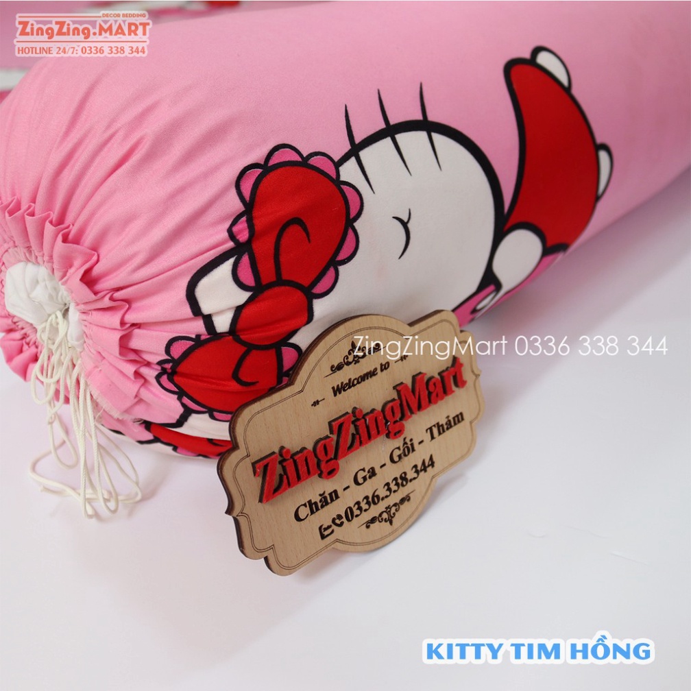 Bộ Ga Gối Poly Kitty Tim Hồng | Bộ Drap giường Ga trải giường ( 1 ga + 2 vỏ áo gối ) - ZingZingMart