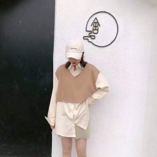 [ SIÊU XINH ]Sét áo sơ mi thụng màu+gile D&N