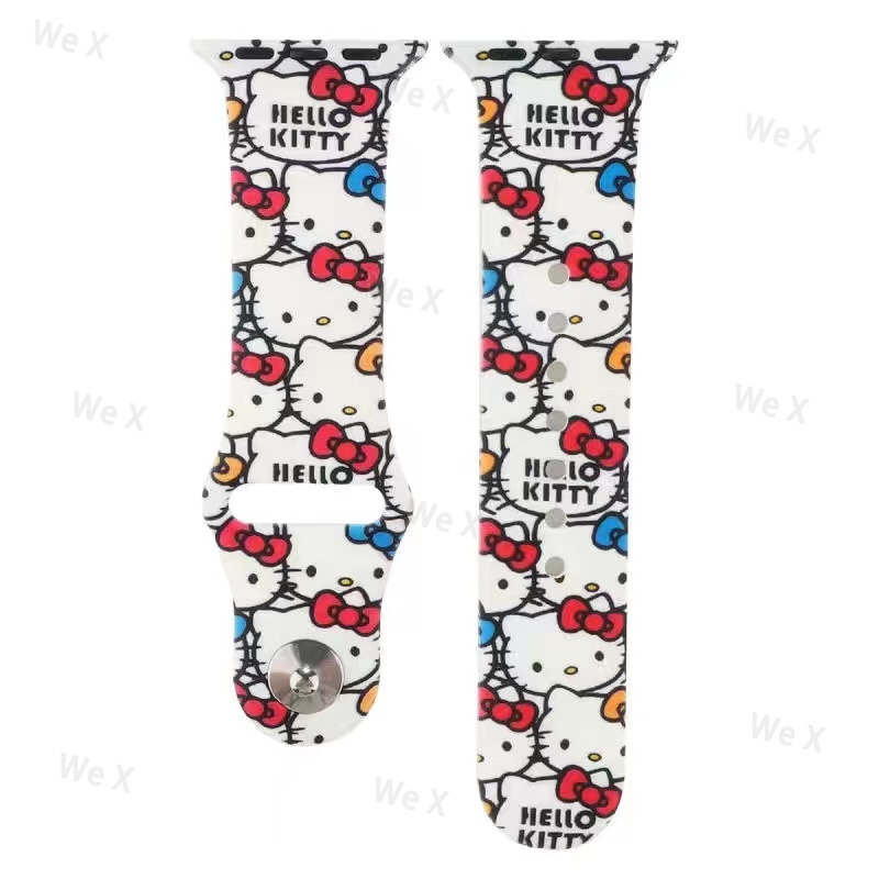 Dây Đeo Đồng Hồ Bằng Silicone Hình Mèo Kitty Cho Apple Watch 38mm 40mm 41mm 42mm 44mm 45mm Series 8 7 6 SE 5 3 2 1