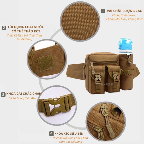 Túi Đeo Hông Đi Phượt Dã Ngoại Kèm Chai Nước Tiện Dụng Chất Liệu Vải Bố Bền Đẹp Chống Thấm