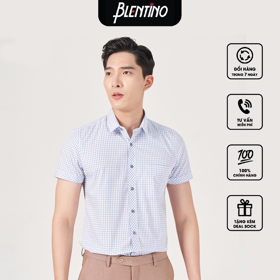 Áo sơ mi cộc tay BLENTINO kẻ sọc BCV13 form Regular