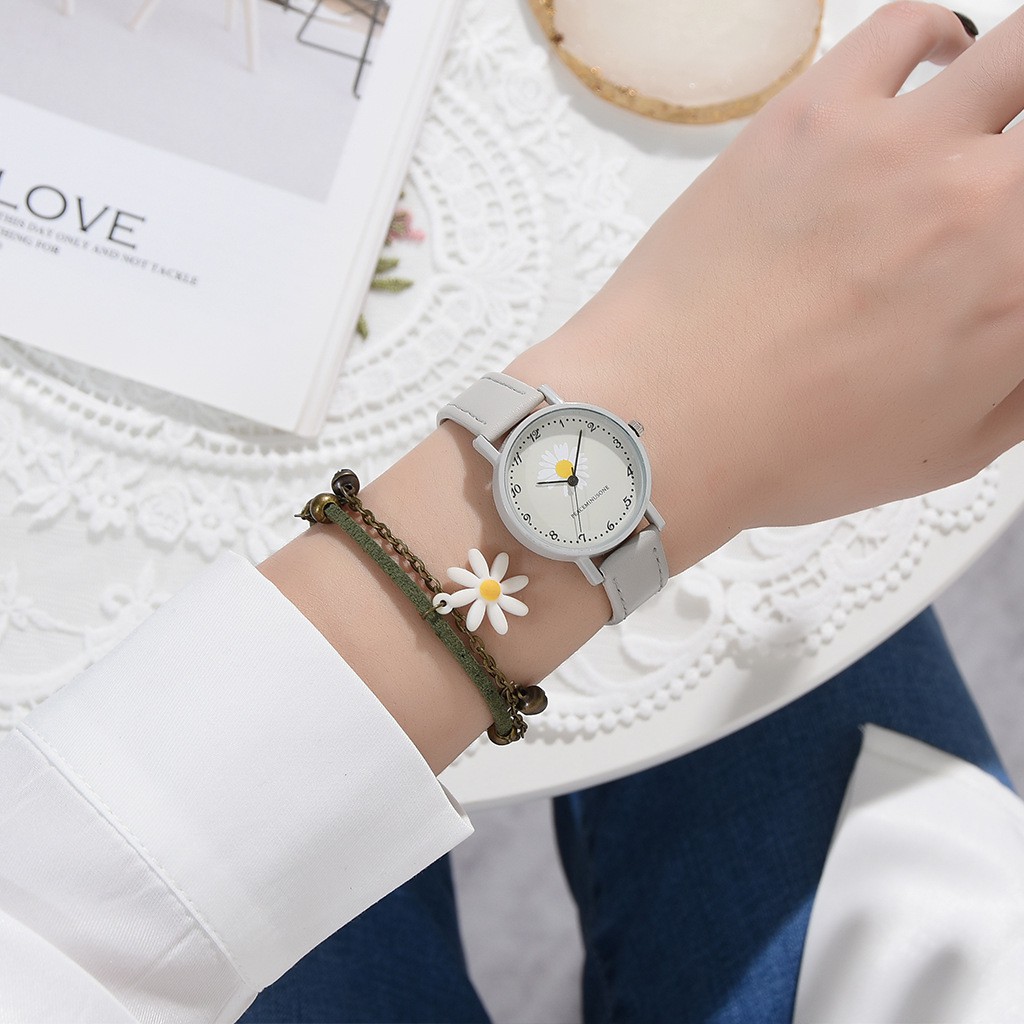 Đồng hồ thời trang nữ Mstianq MSHC03 mặt số dể dàng xem giờ, họa tiết hoa cúc cực đẹp, dây da mềm êm tay | BigBuy360 - bigbuy360.vn