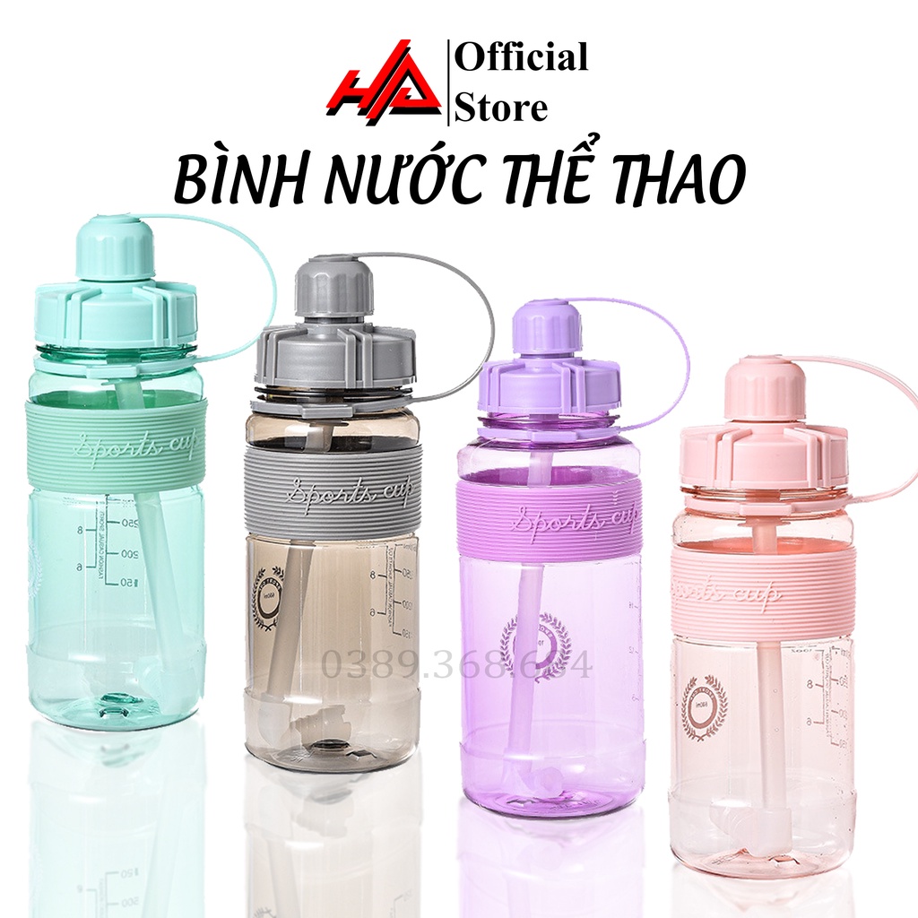 Bình đựng nước phong cách thể thao, bình nước Sports Cup có dây đeo và ống hút tiện lợi - HAHA Store