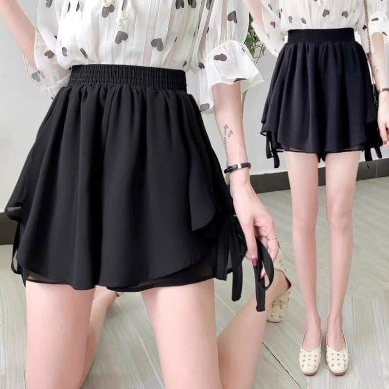 Quần váy voan 2 lốp cột nơ 1 tạo kiểu lưng chun co dãn