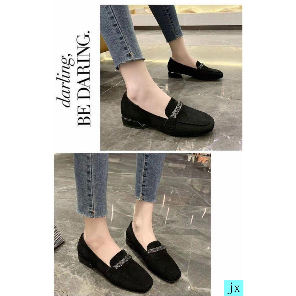 Giày da lộn gót dày mũi vuông thời trang cho nữ