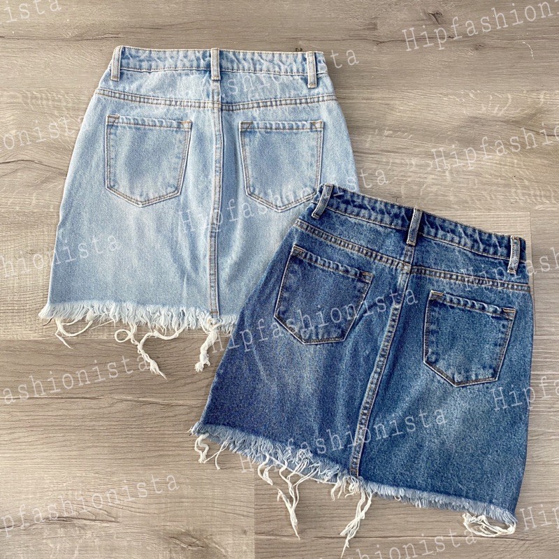 [Mã FADIRECT20 giảm 20K đơn 150K] Chân váy jeans chữ a xước nhẹ lai tua, lưng cao trên rốn, form chuẩn đẹp (hình thật) | BigBuy360 - bigbuy360.vn