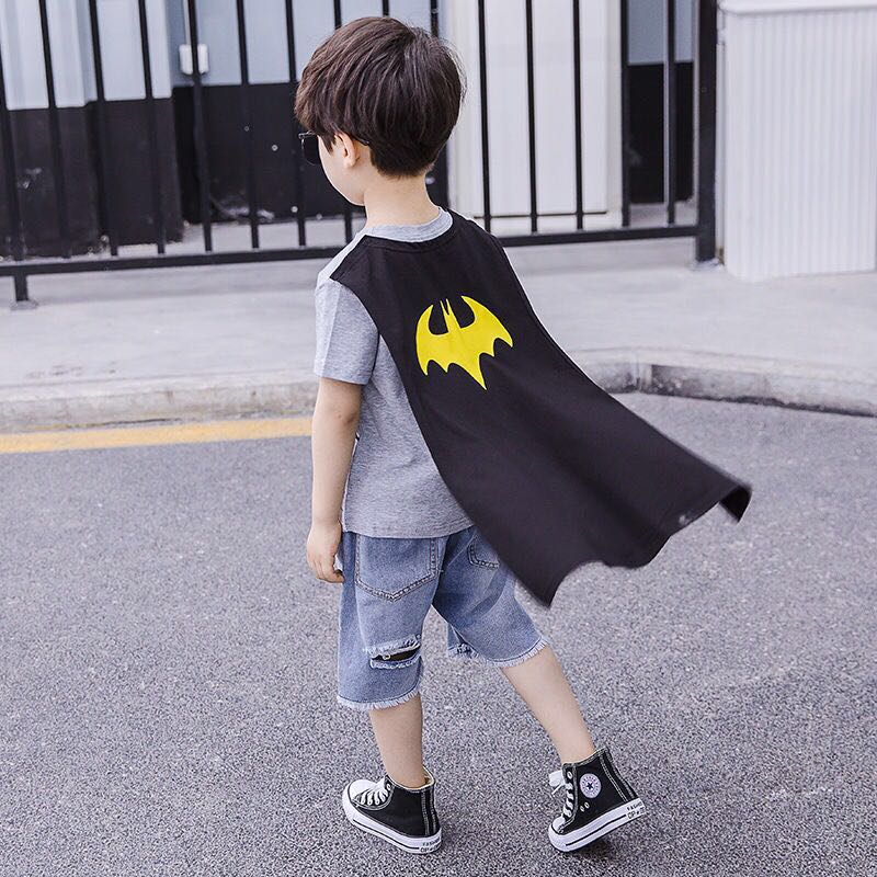 Batman Kid's Superhero Costume Shirt Kids Puzle Toy 3-8y Superhero Baju+cape Superman Batman Top+mantle Baby Children's Cotton Fashion Short Sleeve Tee Shirt Blouse Boys Clothes