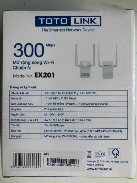 Bộ Mở Rộng Sóng Wifi Totolink EX200 Chuẩn N Tốc Độ 300Mbps - Hãng phân phối chính thức