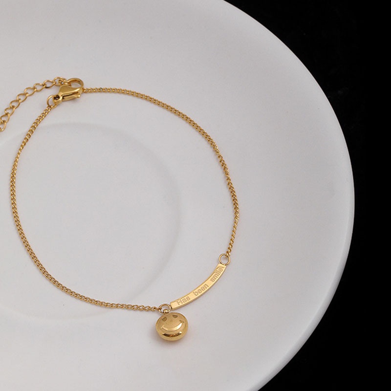 Lắc Chân Thép Titan Mạ Vàng 18k Mặt Cười Đơn Giản Không Thấm Nước Phong Cách Hàn Quốc Cho Nữ