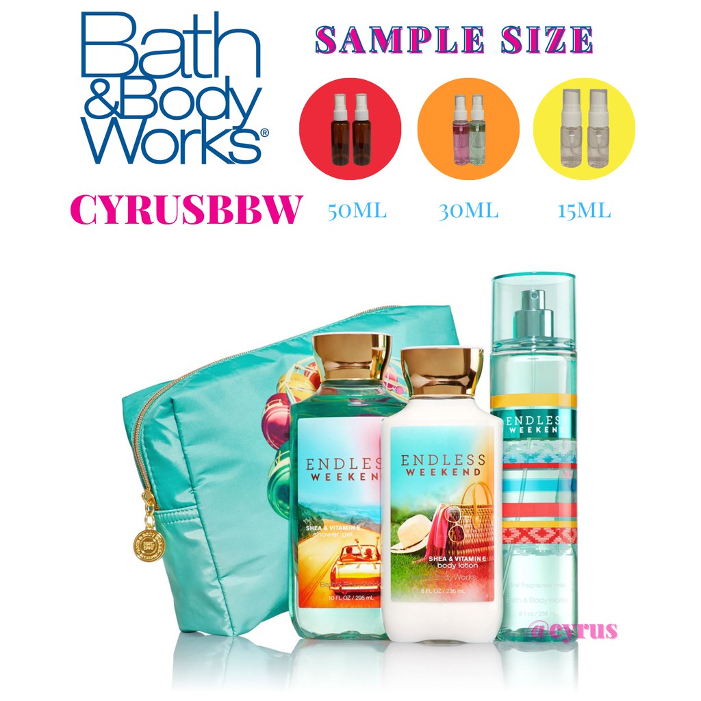 Bộ Sản Phẩm Mist Xịt Toàn, Lotion, Gel Tắm Thân Bath and Body Works Endless Weekend 236ml Từ Mỹ