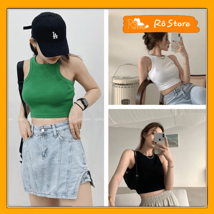 Áo croptop ba lỗ trơn nữ chất liệu bo zip ôm body, mặc đi chơi, tập gym đều đẹp phong cách sexy Rô Store CR10
