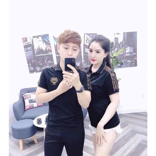 Áo Thun Nam Và Nữ Cổ Polo Màu Đen Họa Tiết Hổ