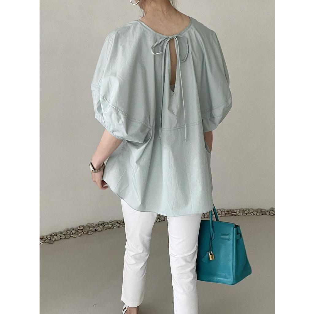 Áo Sơ Mi Nữ Thắt Dây Trước Và Sau Lưng Dáng Rộng Thời Trang 62017