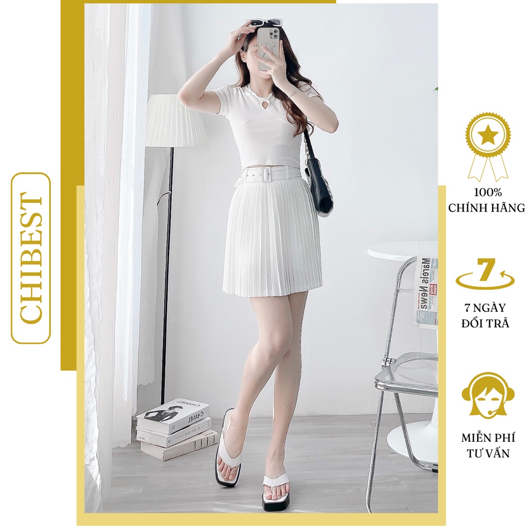 Chân váy ngắn xếp ly kèm đai CHIBEST (𝐘𝐕𝐁𝟖𝟒)