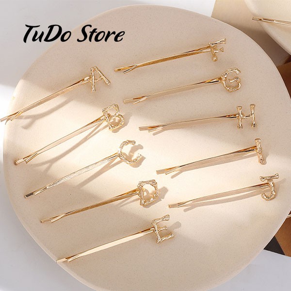 Kẹp tóc kim loại mạ vàng hình chữ cái phong cách Hàn Quốc KTC