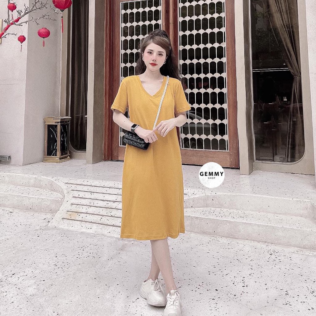 Váy xuông dài, Đầm suông dài chất cotton Gemmy House cổ tim trơn | BigBuy360 - bigbuy360.vn