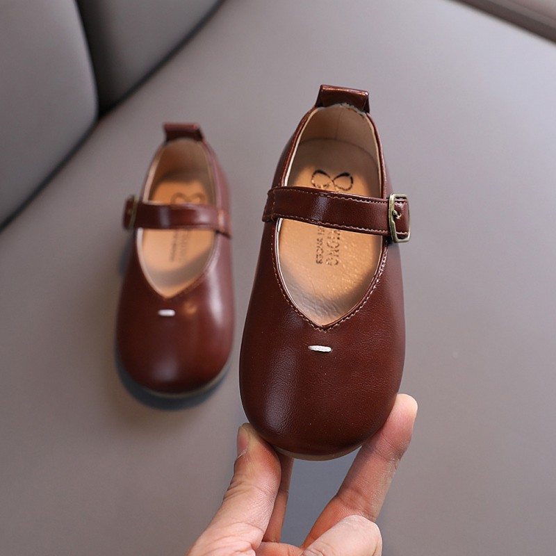 Giày búp bê đế mềm bằng da chống trượt cho bé