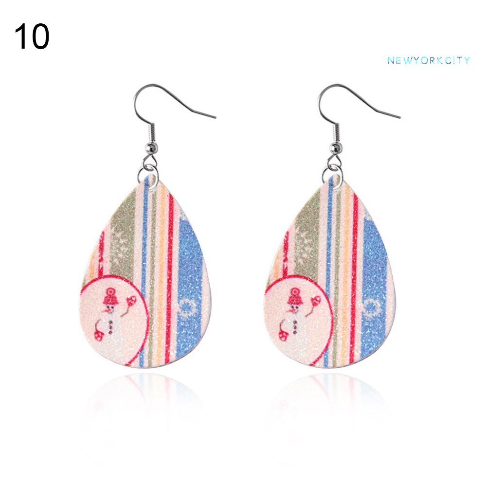 Khuyên Tai Giả Da Hình Giọt Nước Họa Tiết Cây Giáng Sinh Thời Trang