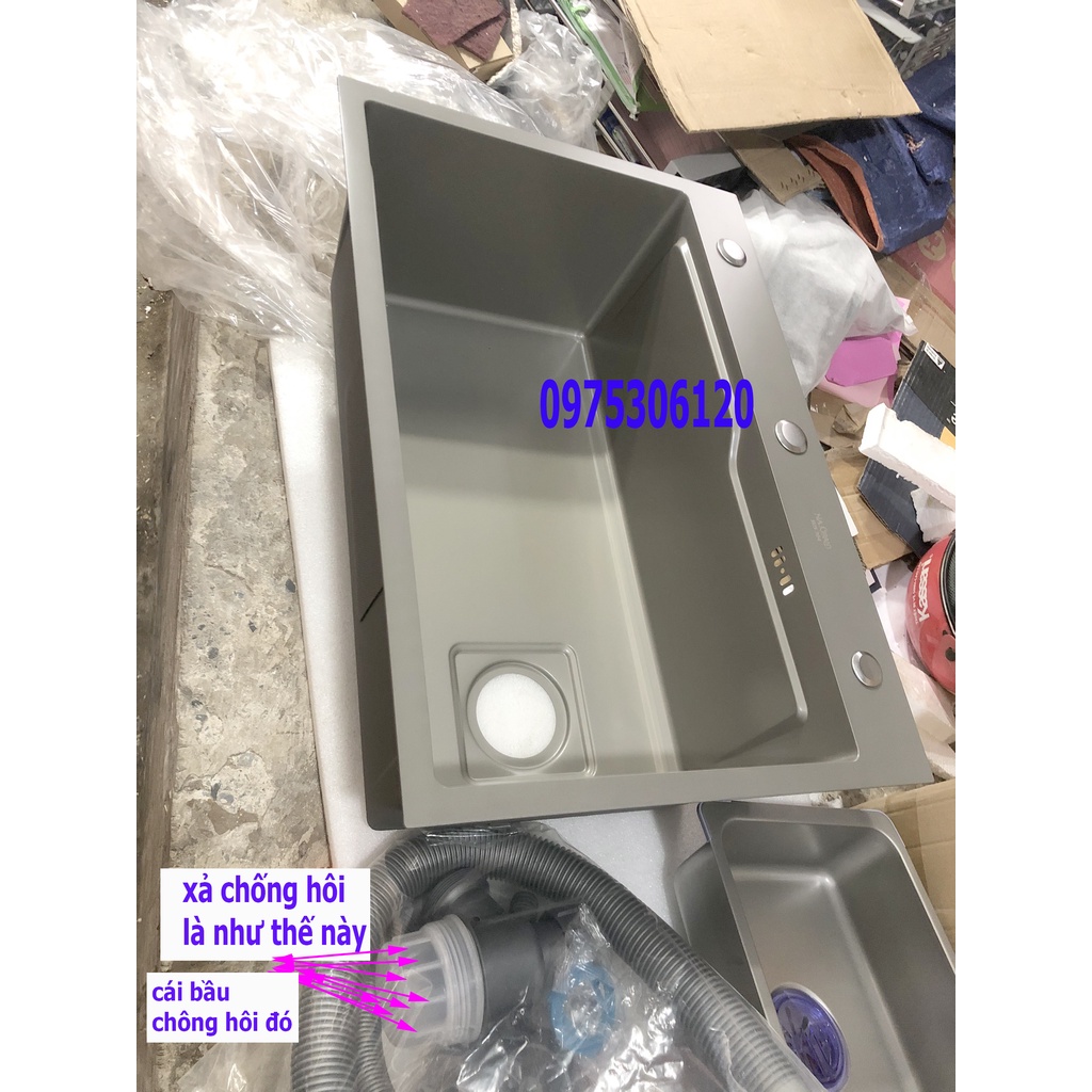 (LOẠI 1 HỘC SIÊU TO SIÊU DÀY) Chậu Rửa Chén Bát 1 hộc CAO CẤP PHỦ NANO CHỐNG TRẦY N18 7846 6846 NANO XÁM và KHAY và xả