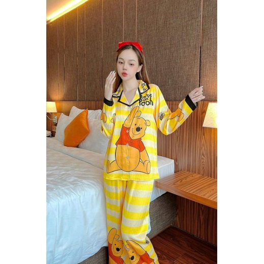 Bộ ngủ Gấu Boo vàng dài tay thiết kế tằm xước ánh kim 2CE
