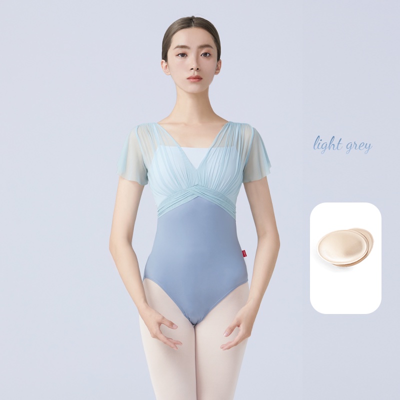 Bộ Đồ Múa Ba Lê Ngắn Tay Giả Hai Mảnh Bằng Nylon Ghép Nối Dành Cho Nữ