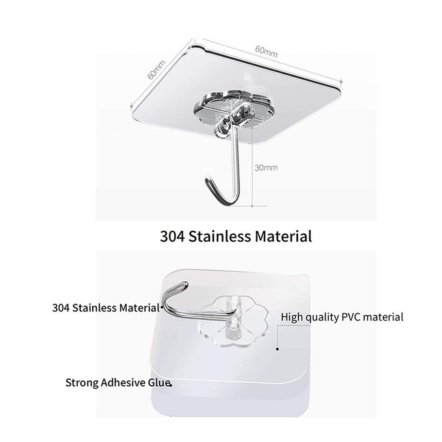Móc Treo Đồ Dán Tường Trong Suốt Chống Nước Chống Dầu Không Đường May Tái Sử Dụng Được
