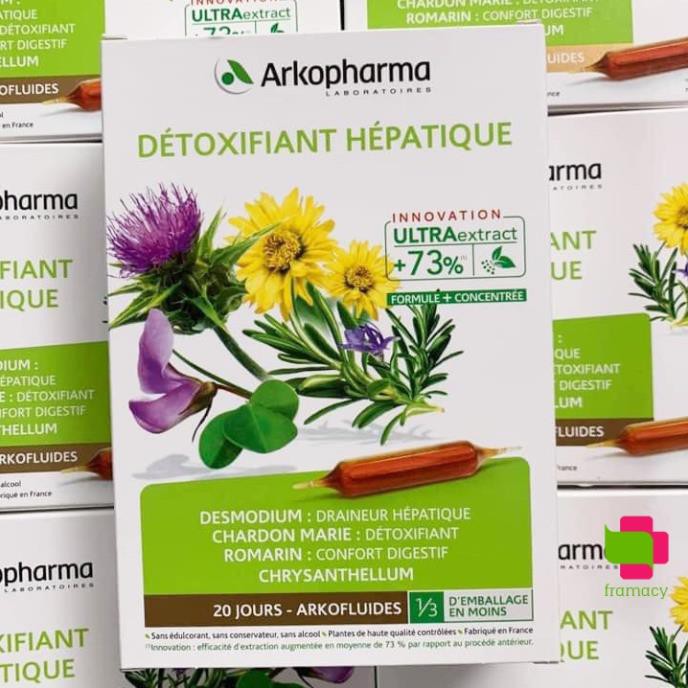 Nước uống hỗ trợ gan Arkopharma Detoxifiant Hepatique, Pháp (20/30 ống) thải độc gan cho người trên 15 tuổi