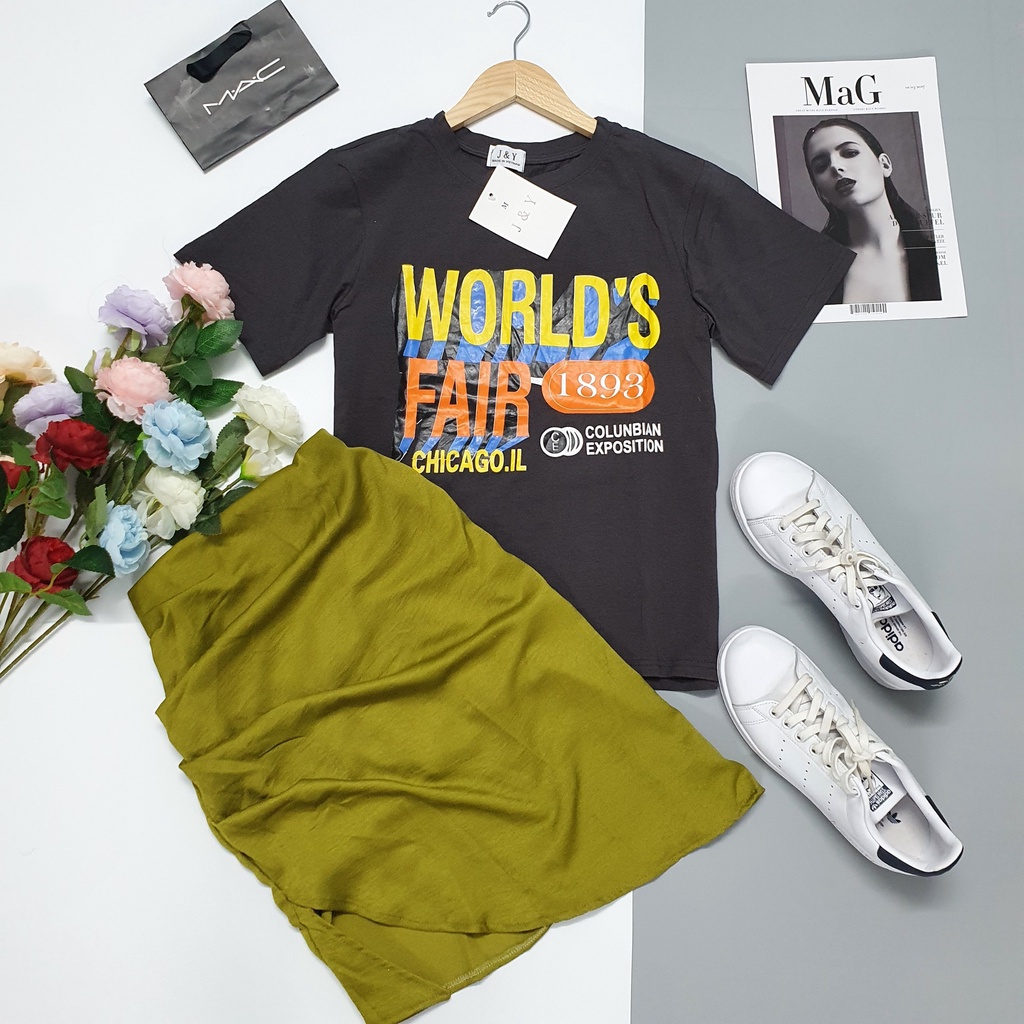 Set bộ nữ,set váy chữ a phối áo thun form rộng