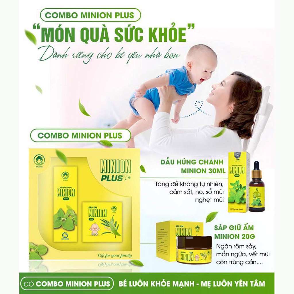 MINION PLUS Tinh dầu húng chanh và Sáp giữ ấm, rôm sảy MINION