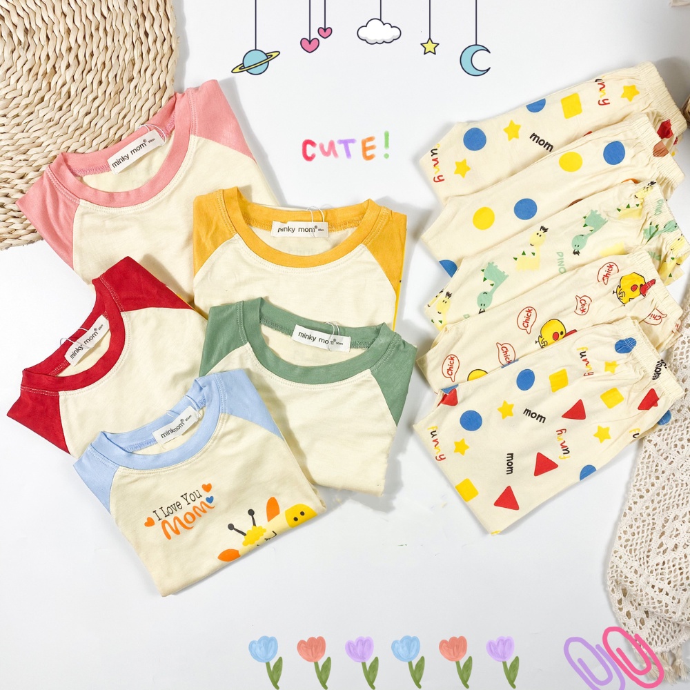 Bộ dài tay thun lạnh cổ tròn in hình động vật đáng yêu cho bé trai và bé gái  8-18kg