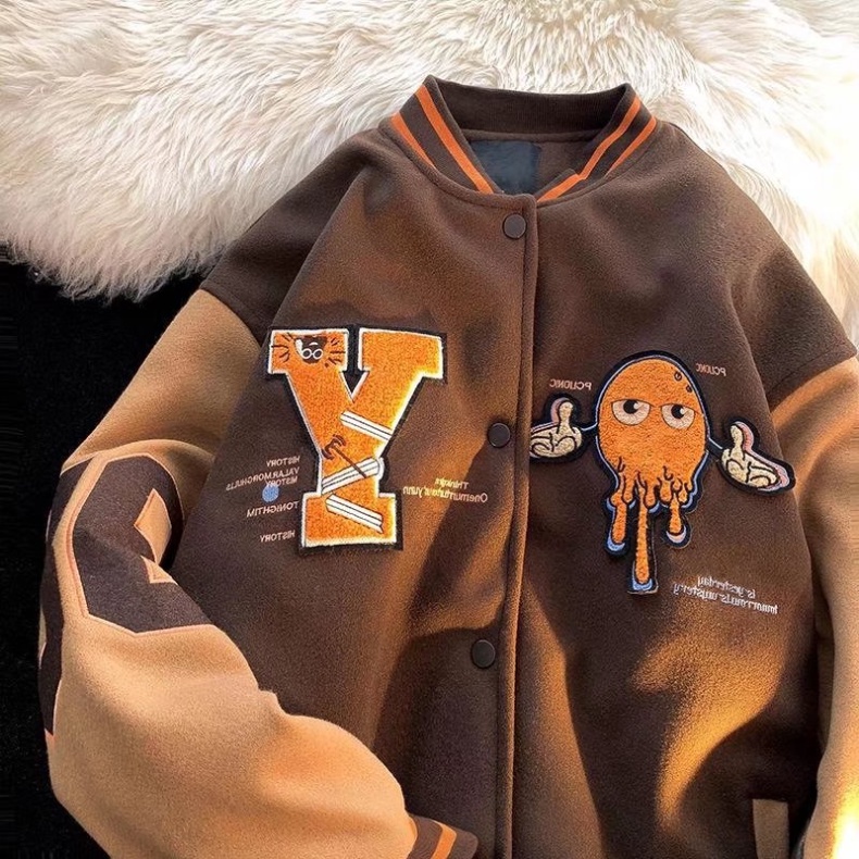Áo khoác bóng chày thêu chữ phong cách àn quốc thời trang cho nam nữ áo khoác bomber unisex in monogram cổ điển một bên ngực đồng phục bóng chày cặp đôi tay dài giản dị