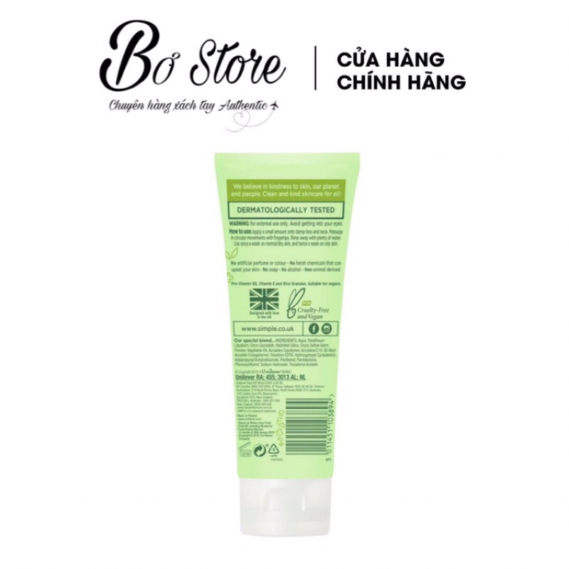 [NỘI ĐỊA ANH] Tẩy da chết Simple Kind To Skin Smooting Facial Scrub, phù hợp cho mọi loại da kể cả da nhạy cảm, 75ml