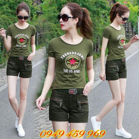 Quần Áo Lính Nữ - Bộ Quần Áo Sóc Lính Nữ Túi Hộp