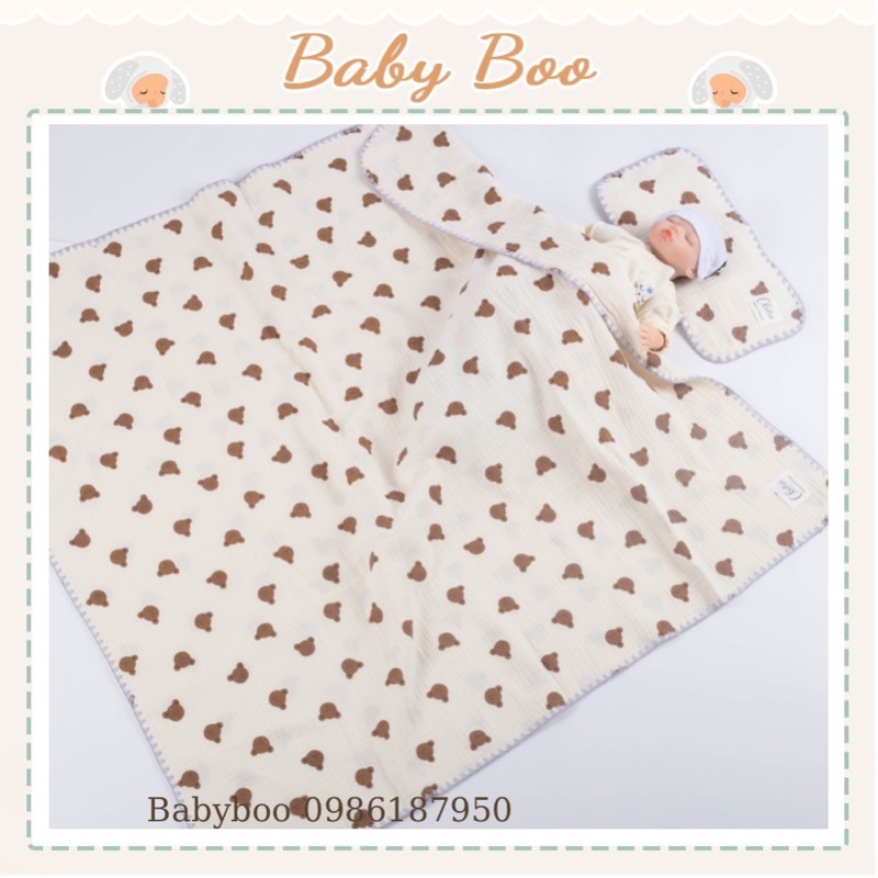 Chăn xô kèm gối muslin 4 lớp Chéri 110x110cm mềm thoáng [ babyboo]