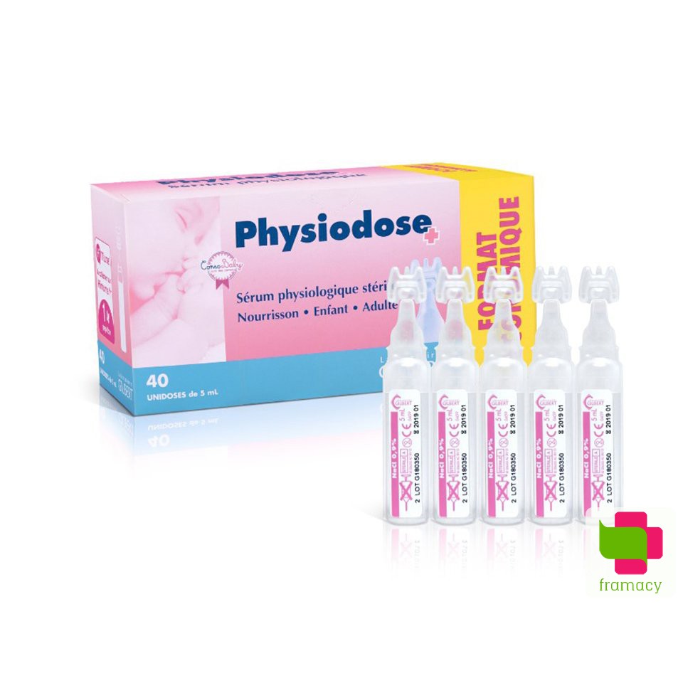Nước muối sinh lý tép hồng Gifrer/Gilbert Physiodose, Pháp (40x5ml/ống) vệ sinh mũi, mắt hàng ngày cho bé và người lớn