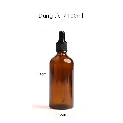 Chai chiết serum tinh dầu NÂU ĐEN đầu bóp đầy đủ kích thước 100ml