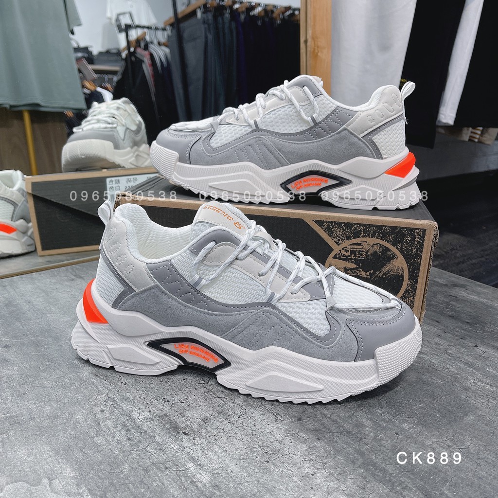 [FreeShip] [Bản Mới Nhất] Giày thể thao nam, giày sneakers nam độn đế Xám gót Cam CK889