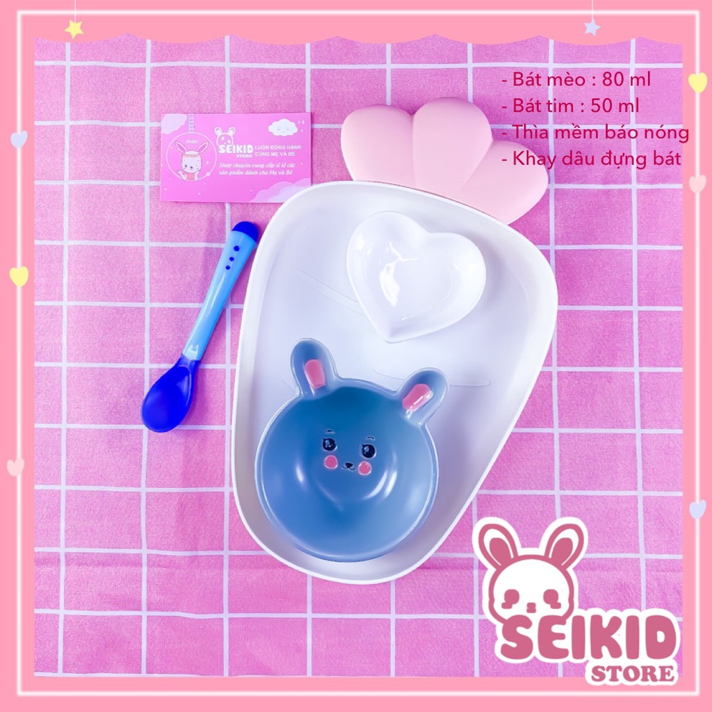 Combo Set Bát Sứ Ăn Dặm Hình Dâu, Mây Cho Bé Đủ Màu Ngộ Nghĩnh Kèm Thìa Báo Nóng Seikid Store