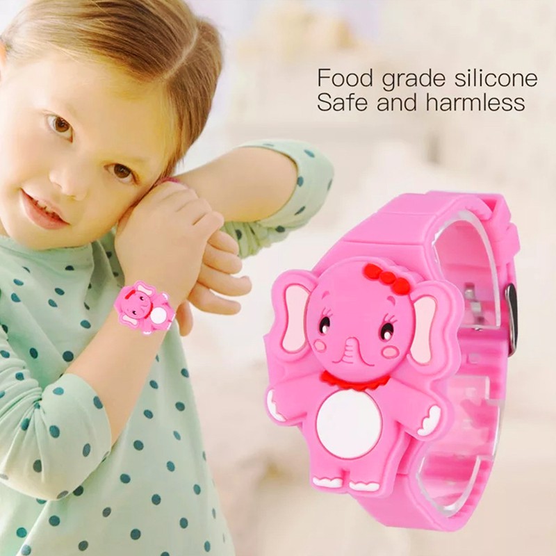 Đồng hồ đèn LED cho bé gái hình chú voi cute dây silicon xinh xắn BBShine – DH007