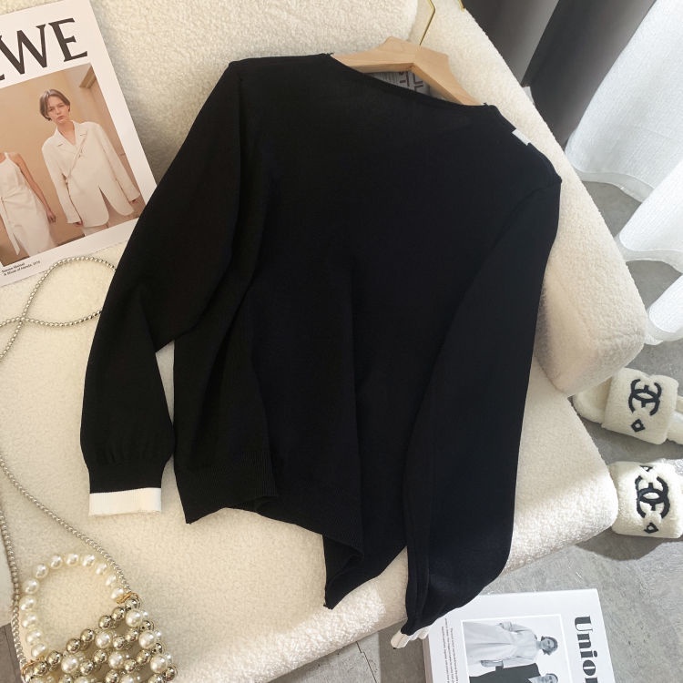 Áo sweater Màu Sắc Tương Phản Phong Cách Hàn Quốc Cho Nữ